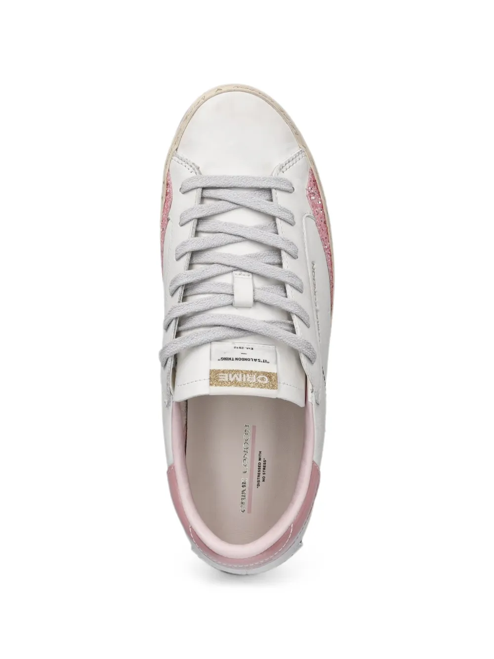 Crime London Distressed glitter-panel sneakers Wit