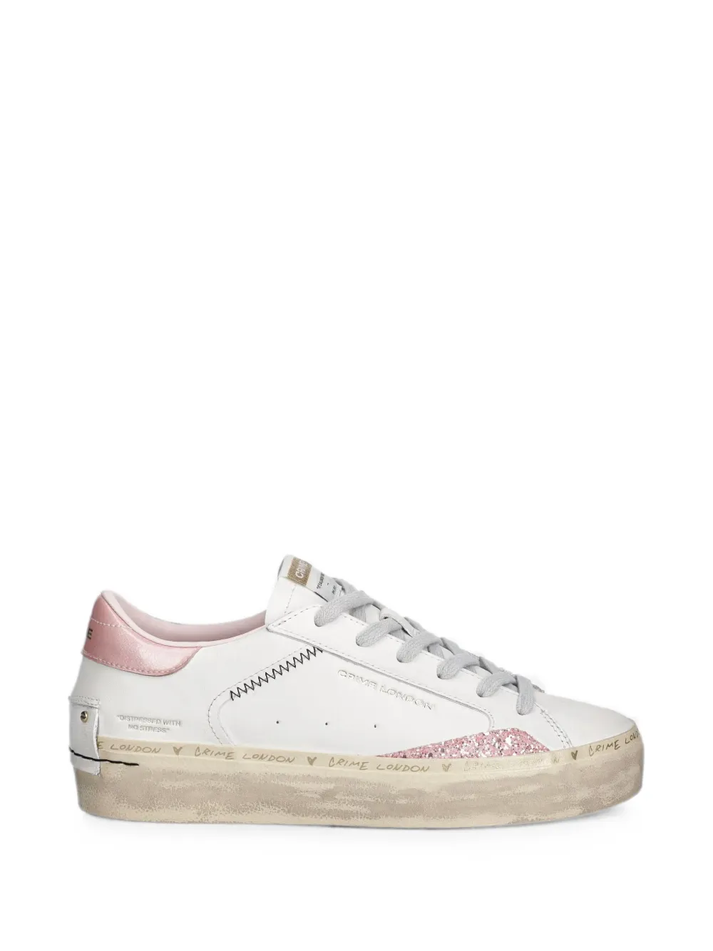 Crime London Distressed glitter-panel sneakers Wit