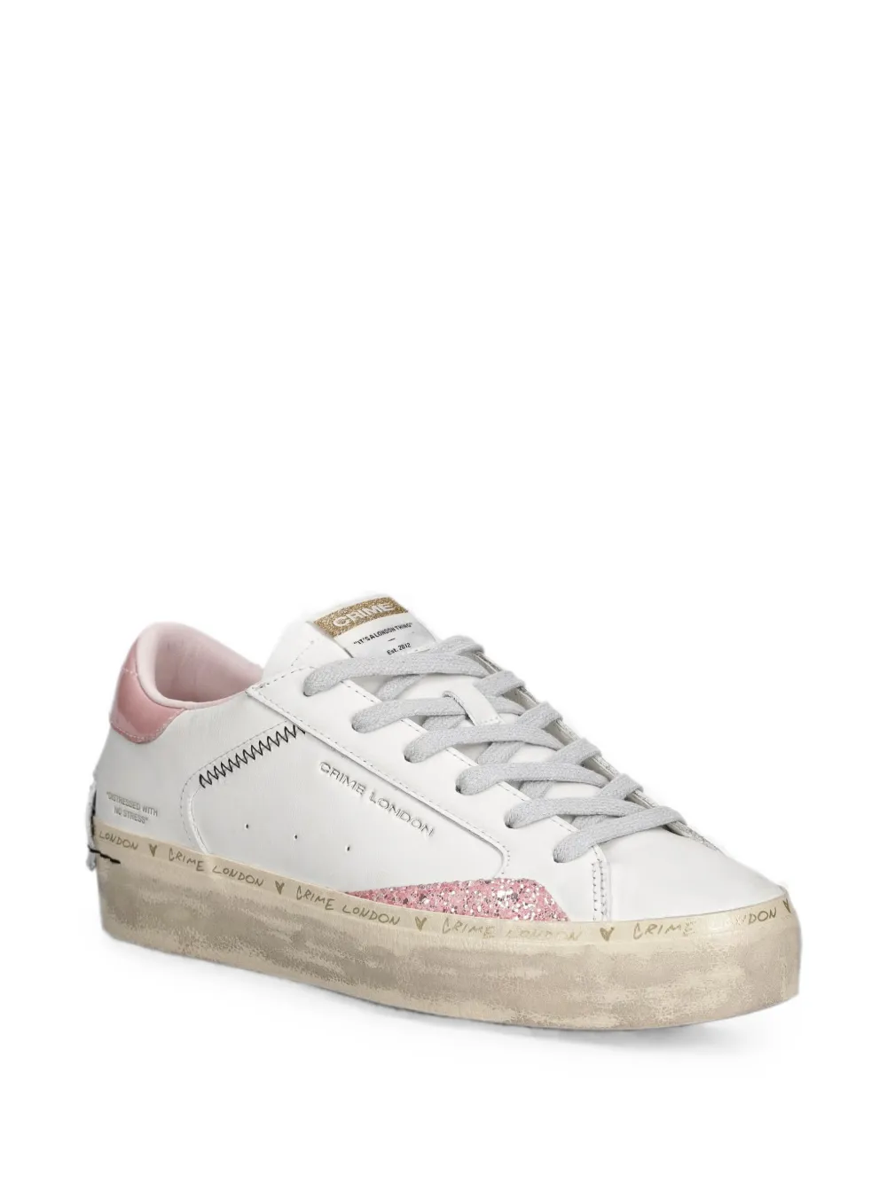 Crime London Distressed glitter-panel sneakers Wit