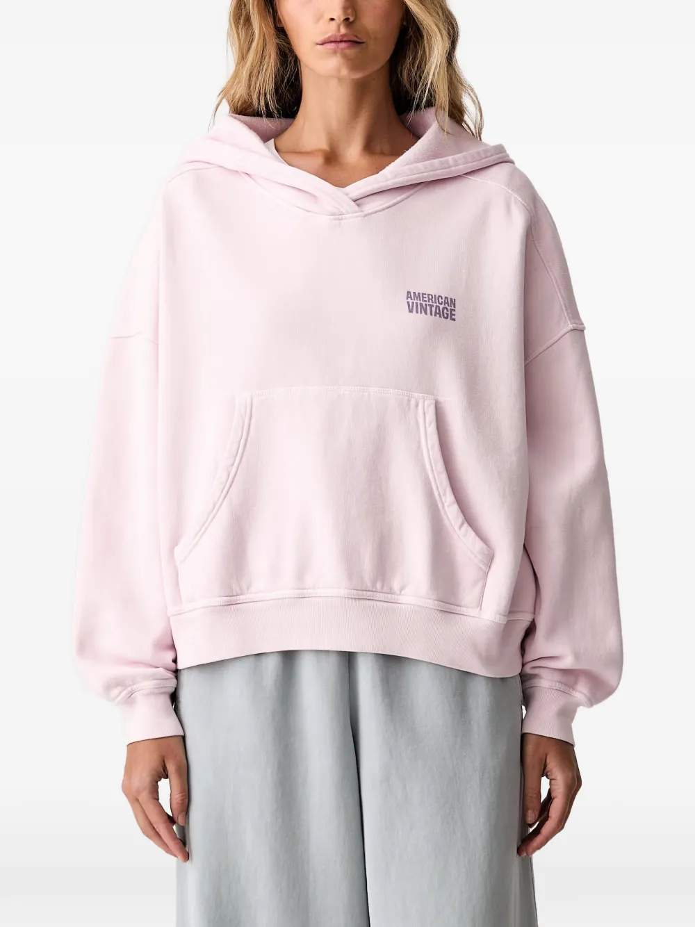 American Vintage Plizzy Logo-print Pouch-pocket Hoodie In Pink