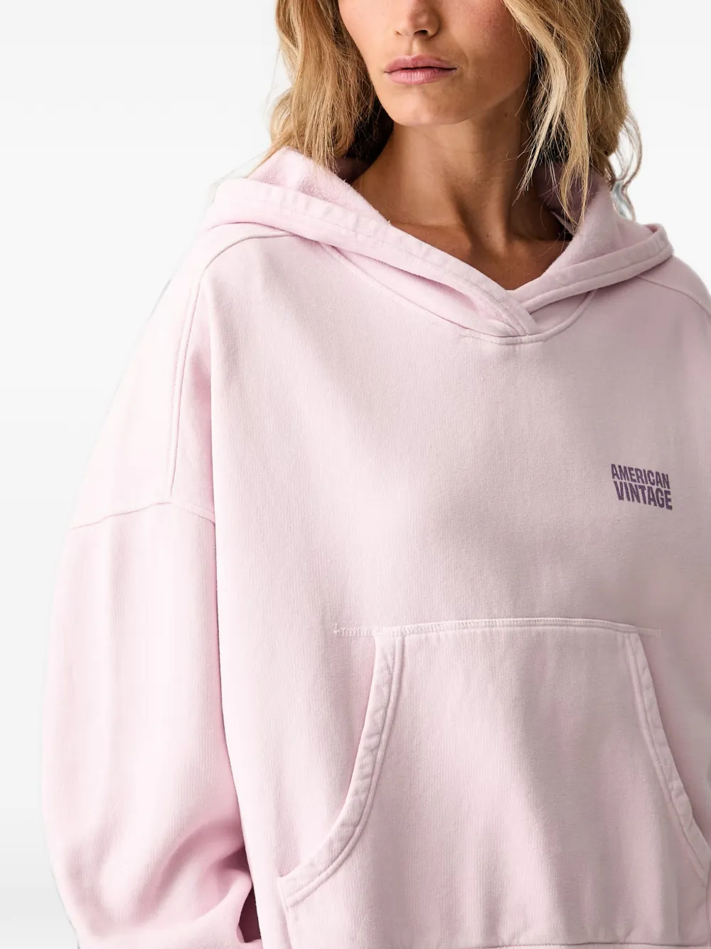 American Vintage Plizzy hoodie met buidelzak en logoprint Roze