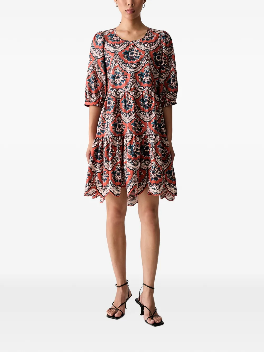 FARM Rio floral-print tiered mini dress - Arancione