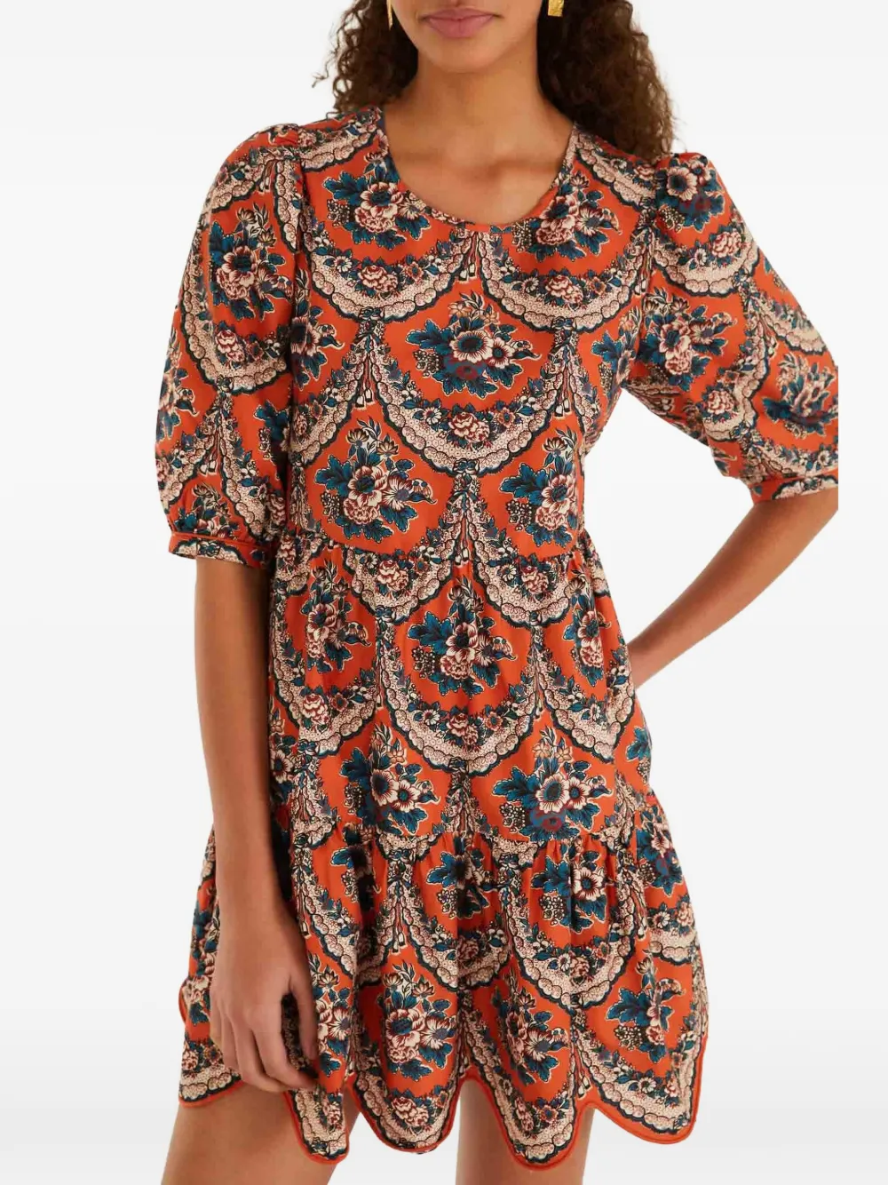 FARM Rio floral-print tiered mini dress - Arancione