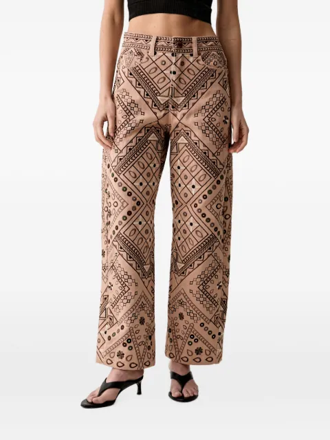 FARM Rio geometric-embroidered straight-leg trousers