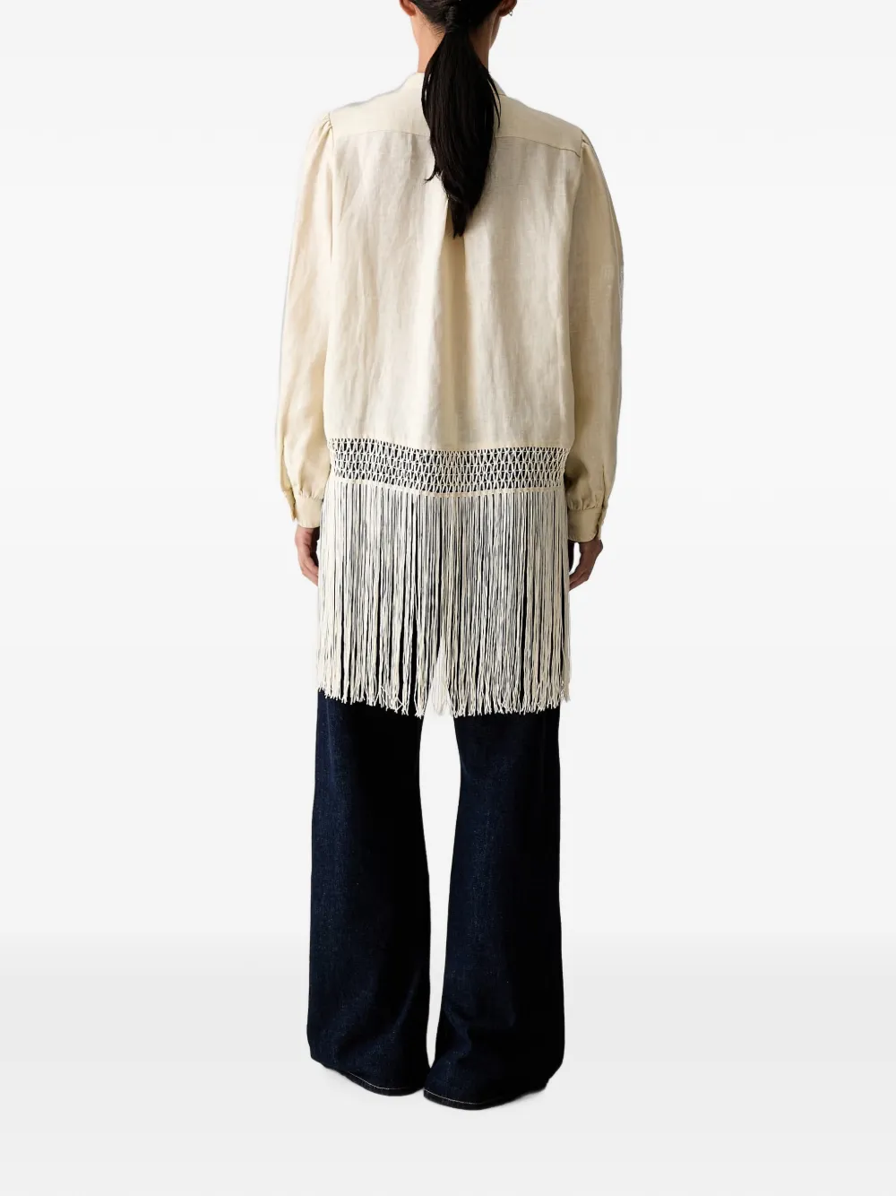 FARM Rio Broderie anglaise blouse met franje Beige