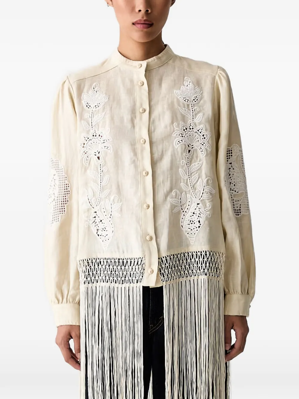 FARM Rio Broderie anglaise blouse met franje Beige