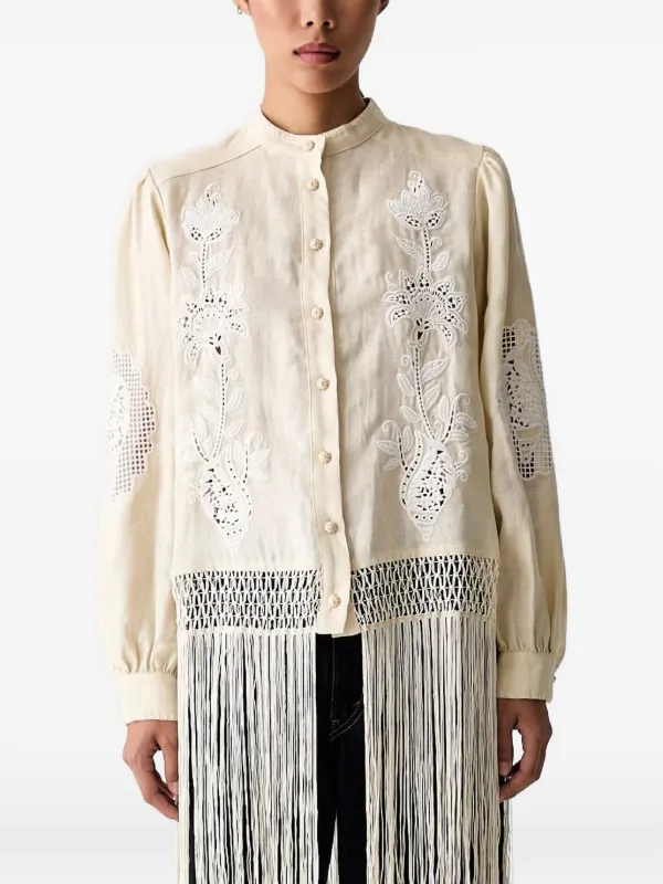 FARM Rio Fringed broderie-anglaise Shirt | Neutrals | FARFETCH