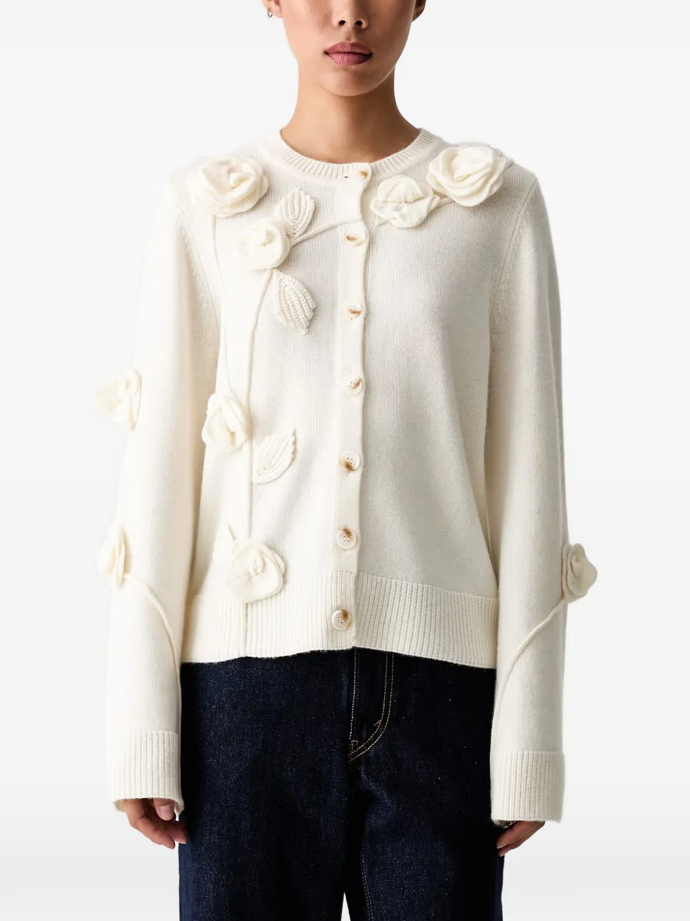 FARM Rio floral-appliqué button-up cardigan - Toni neutri