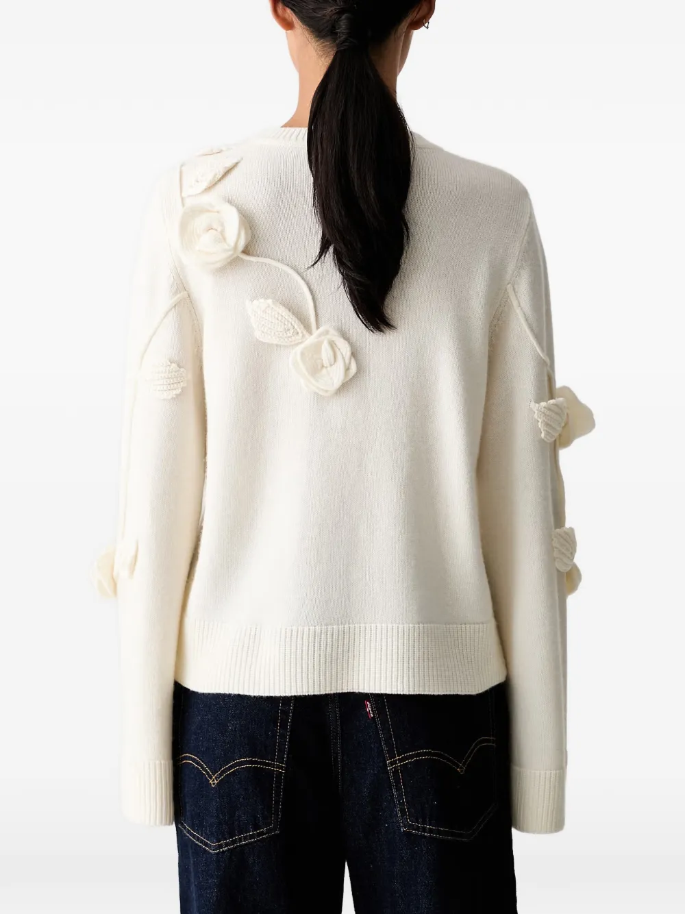 FARM Rio Vest met bloemen-applicatie en knopen Beige