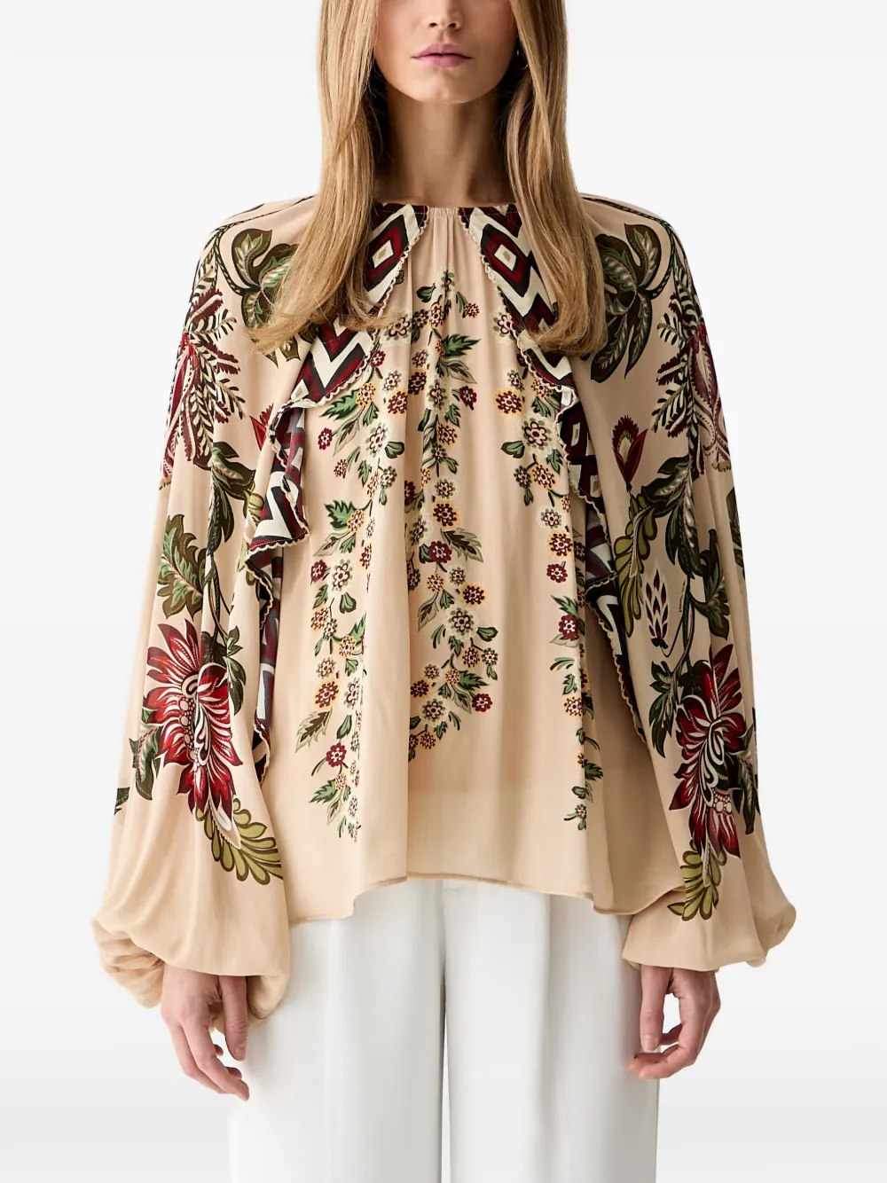 FARM Rio floral-print ruffled blouse - Toni neutri