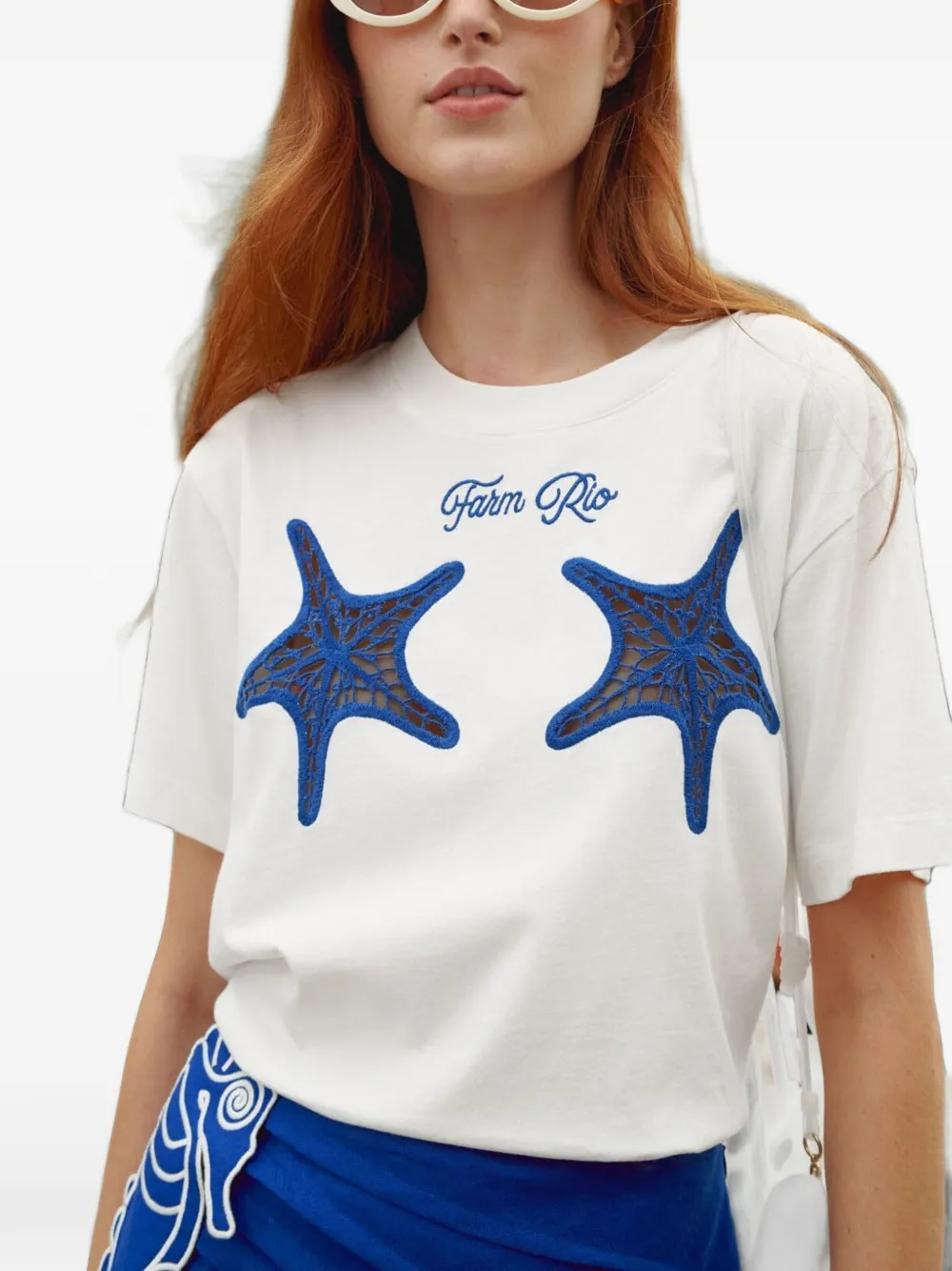 FARM Rio T-shirt met geborduurd zeester-patroon Wit