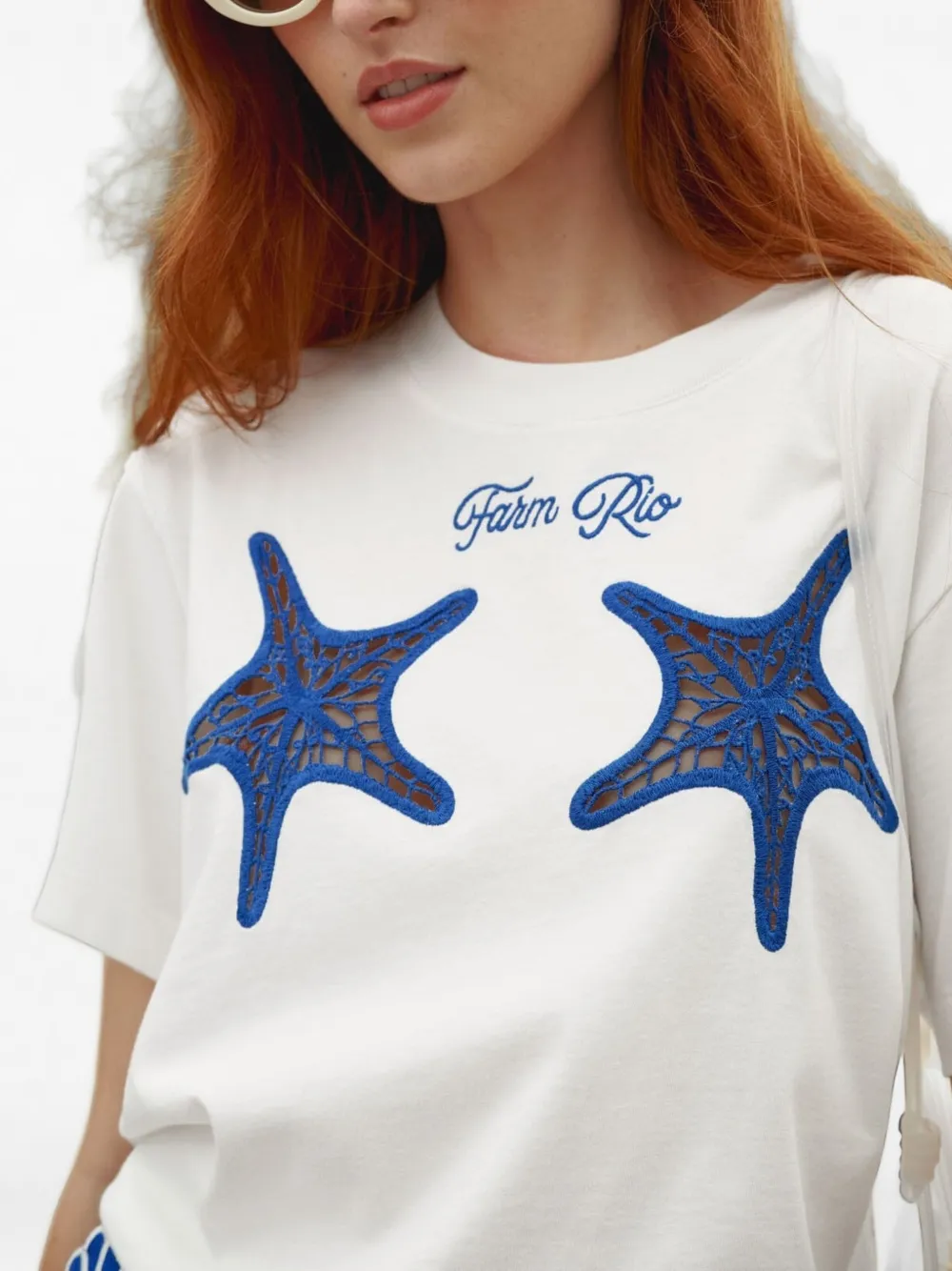 FARM Rio T-shirt met geborduurd zeester-patroon Wit