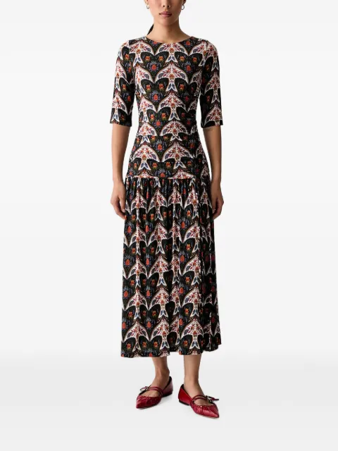 FARM Rio porcelain birds long sleeve slim maxi dress
