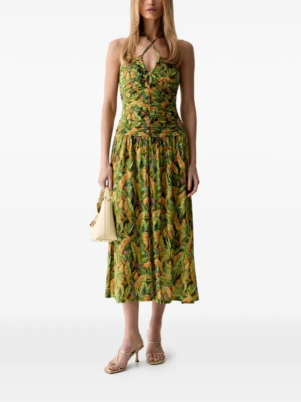Forest Green Parrots Maxi Dress