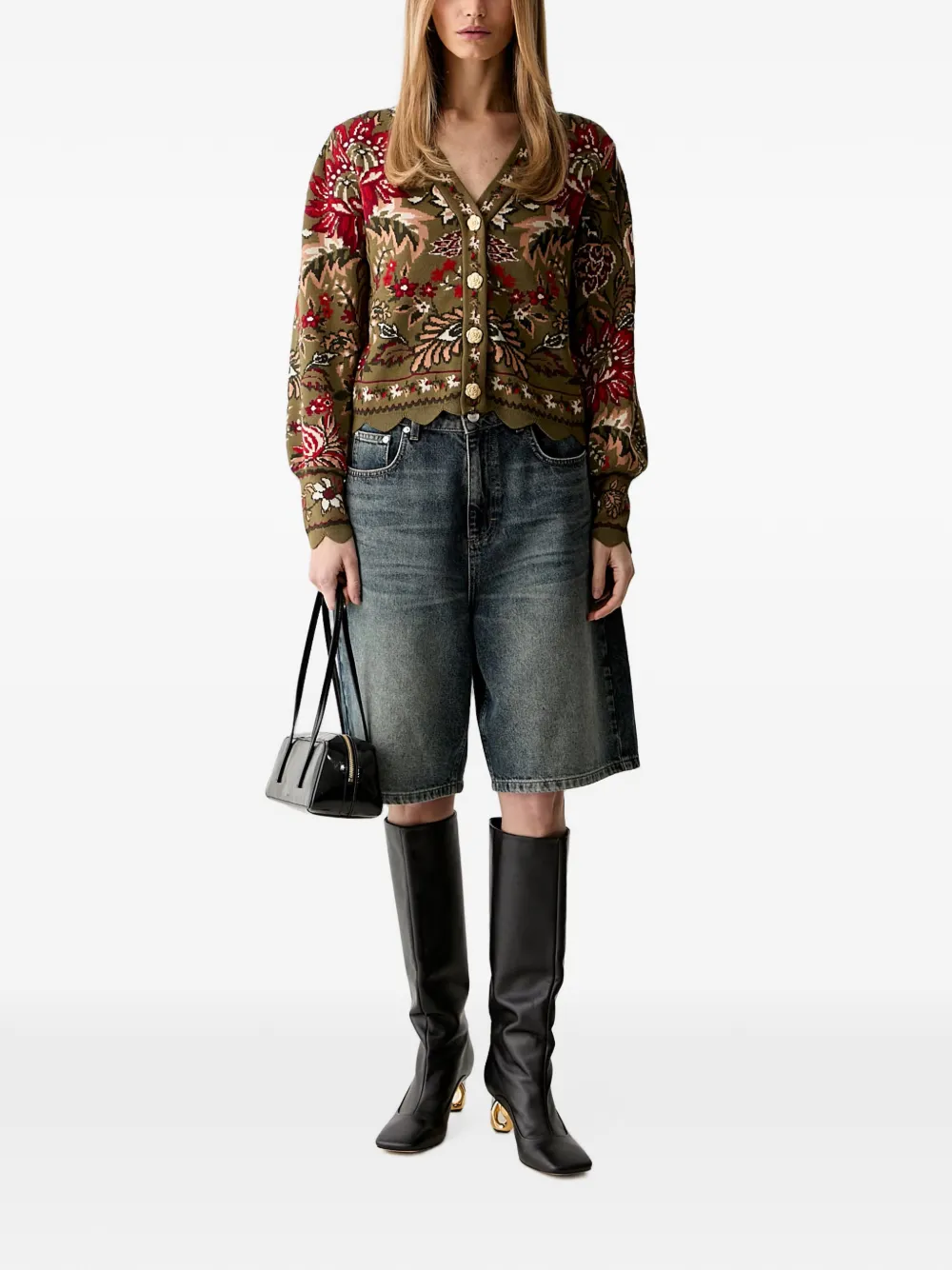 FARM Rio Vest met gewelfde zoom en bloemen-patroon Groen