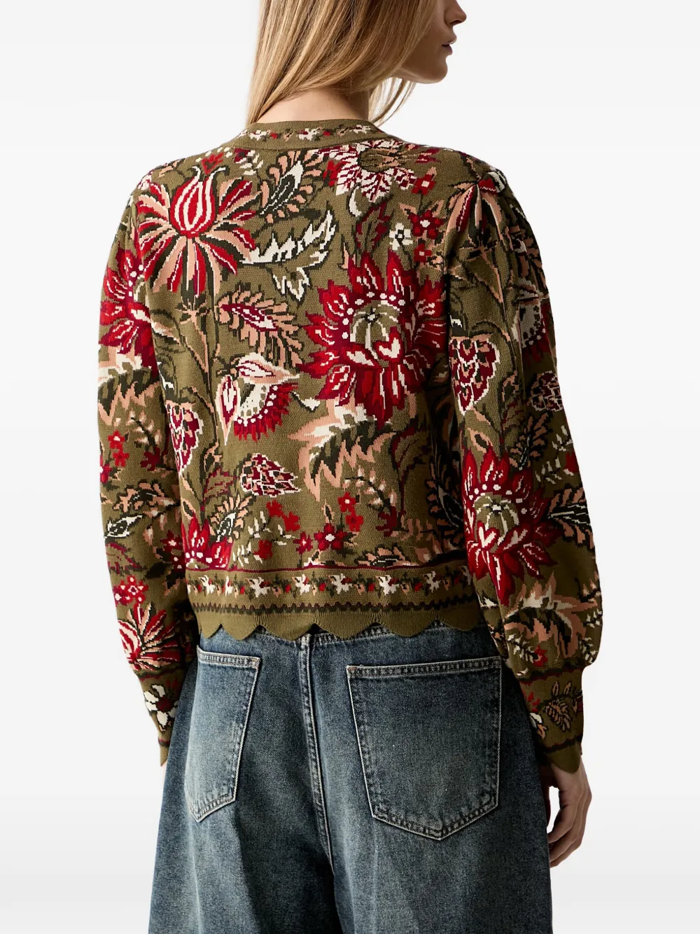 FARM Rio Vest met gewelfde zoom en bloemen-patroon Groen
