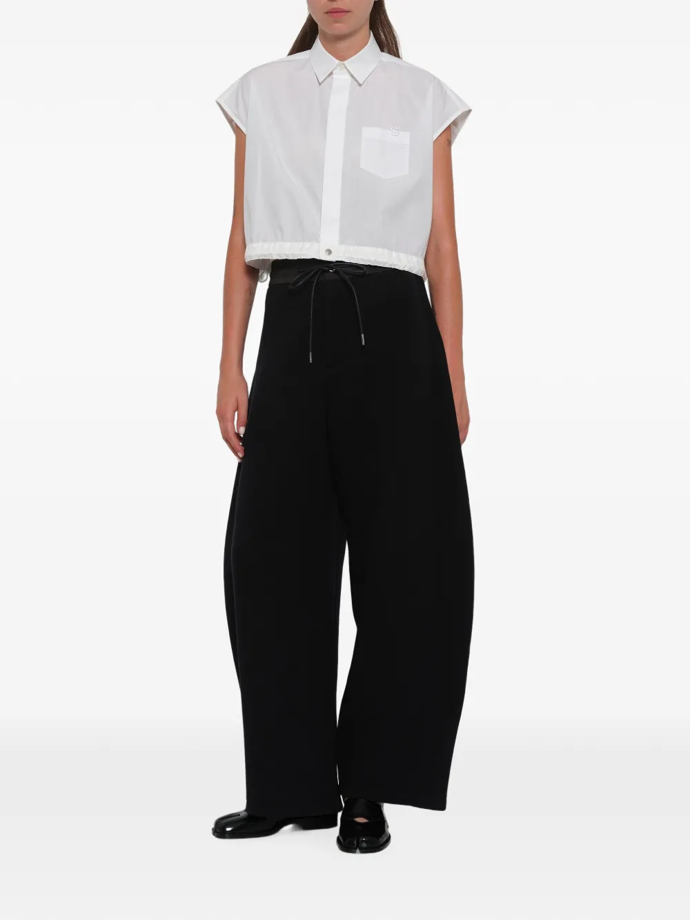 sacai Popeline blouse met trekkoord bij de zoom Wit