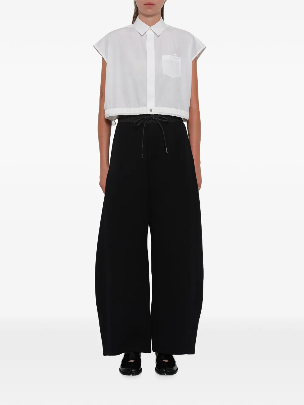 sacai Popeline blouse met trekkoord bij de zoom Wit