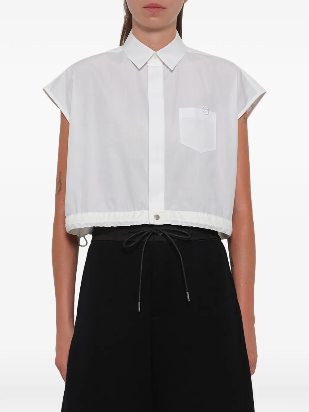 sacai Popeline blouse met trekkoord bij de zoom Wit
