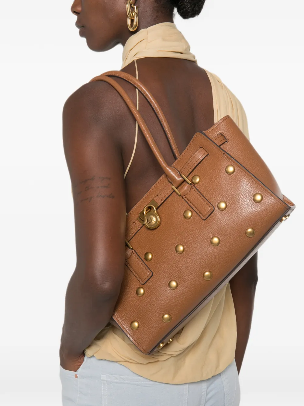 Michael Kors stud-embellished leather shoulder bag Bruin