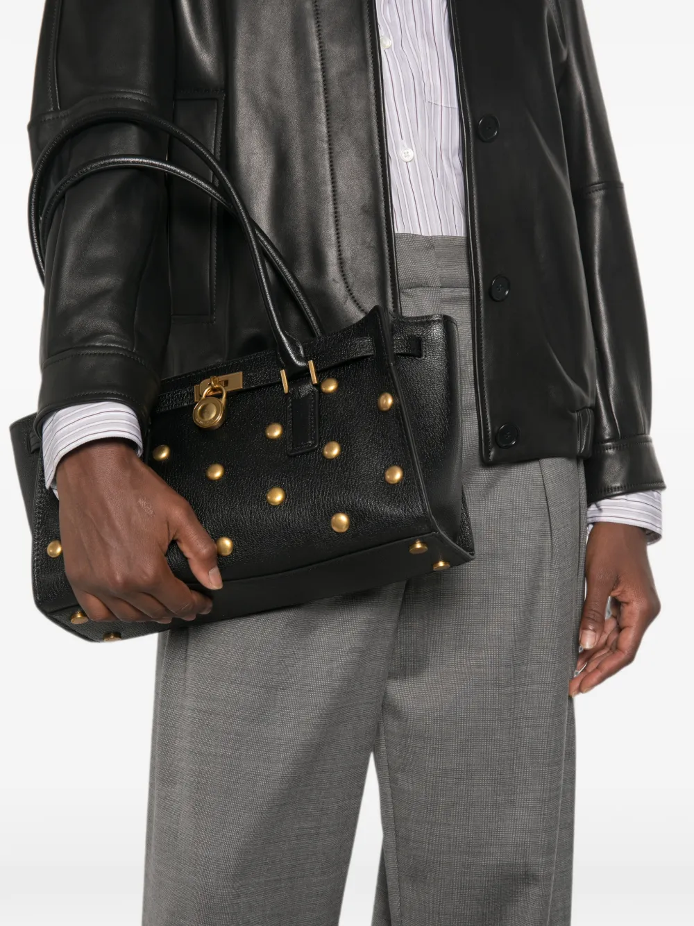 Michael Kors studded leather shoulder bag Zwart