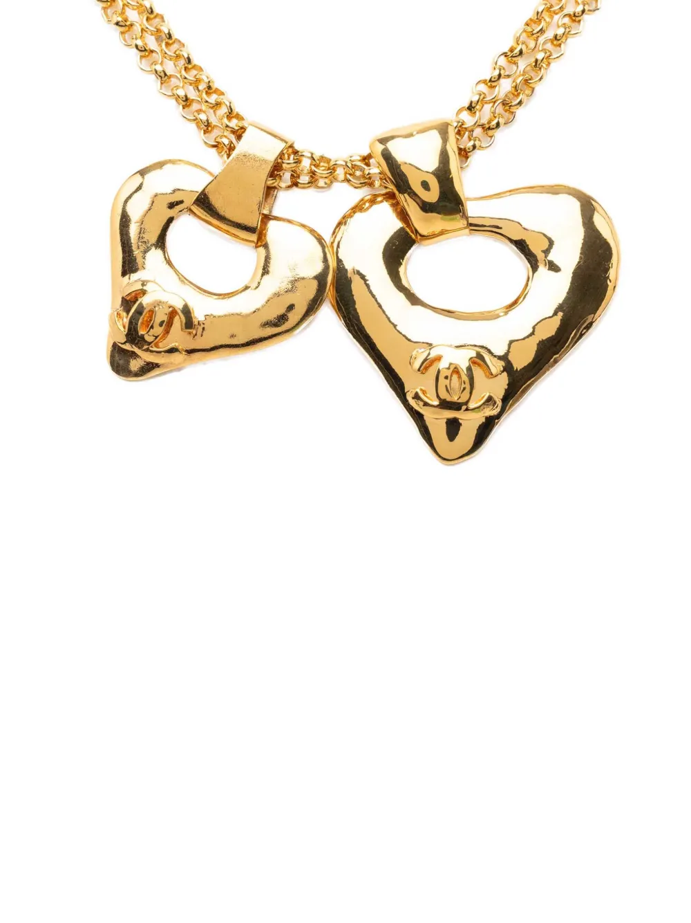 CHANEL Pre-Owned 1993 CC Gold Plated Double Heart Pendant Necklace costume necklace