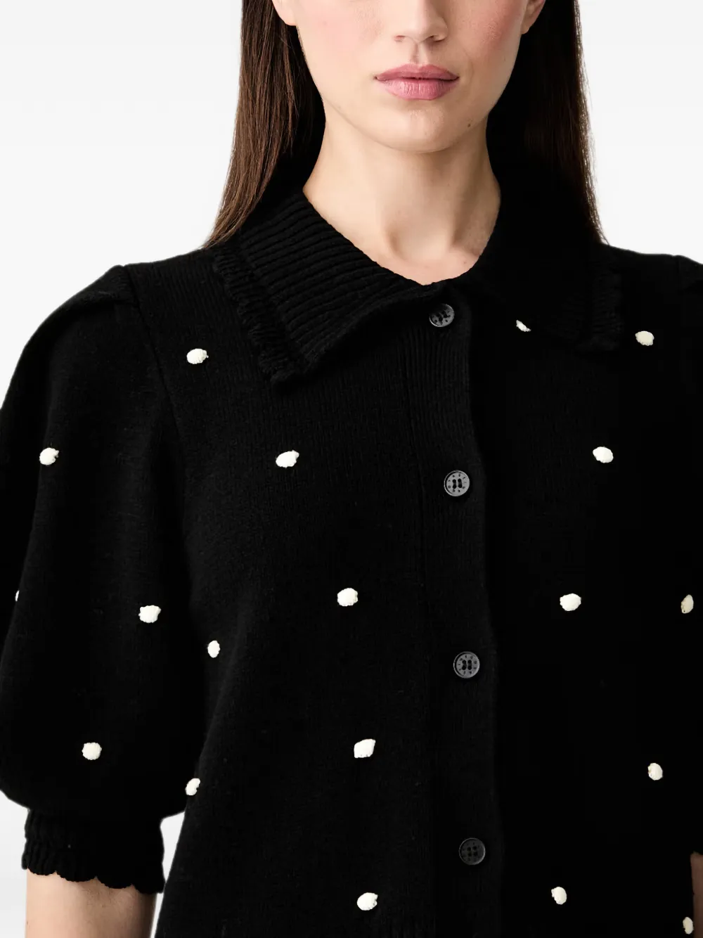 Stine Goya Vest met pofmouwen en stippen Zwart