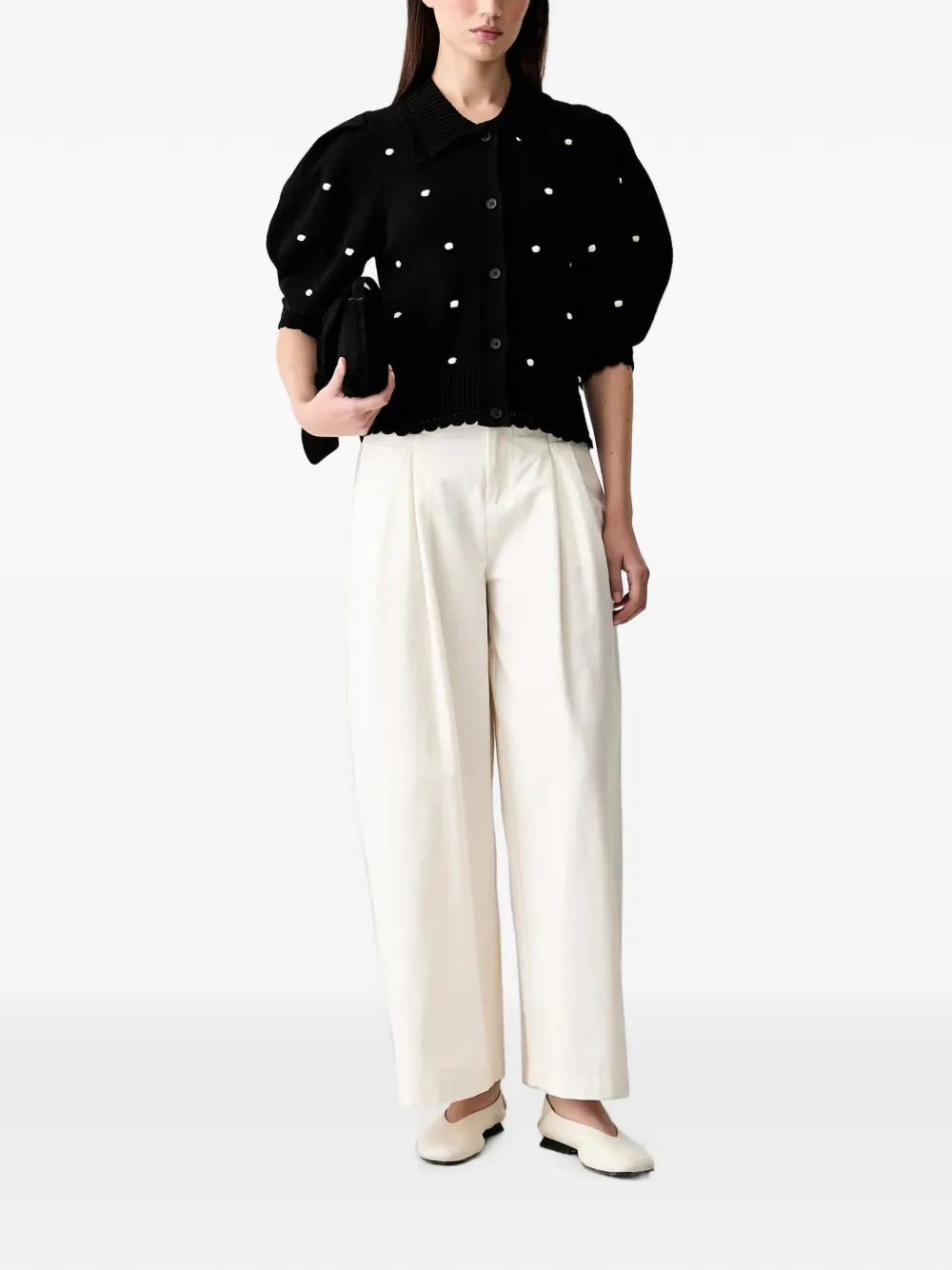 Stine Goya Vest met pofmouwen en stippen Zwart