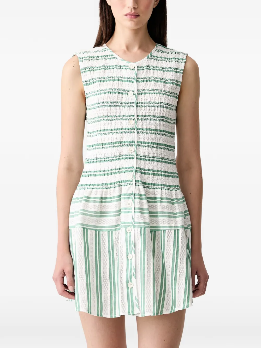 Stine Goya smocked striped mini dress - Bianco