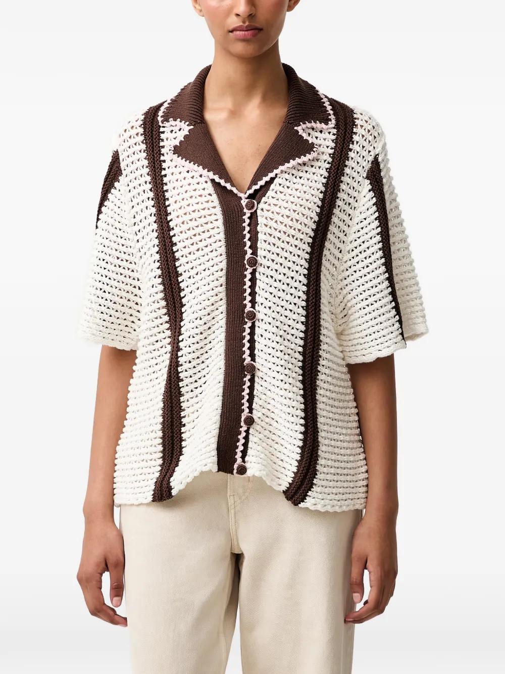 Stine Goya crochet-knit striped cardigan - Bianco