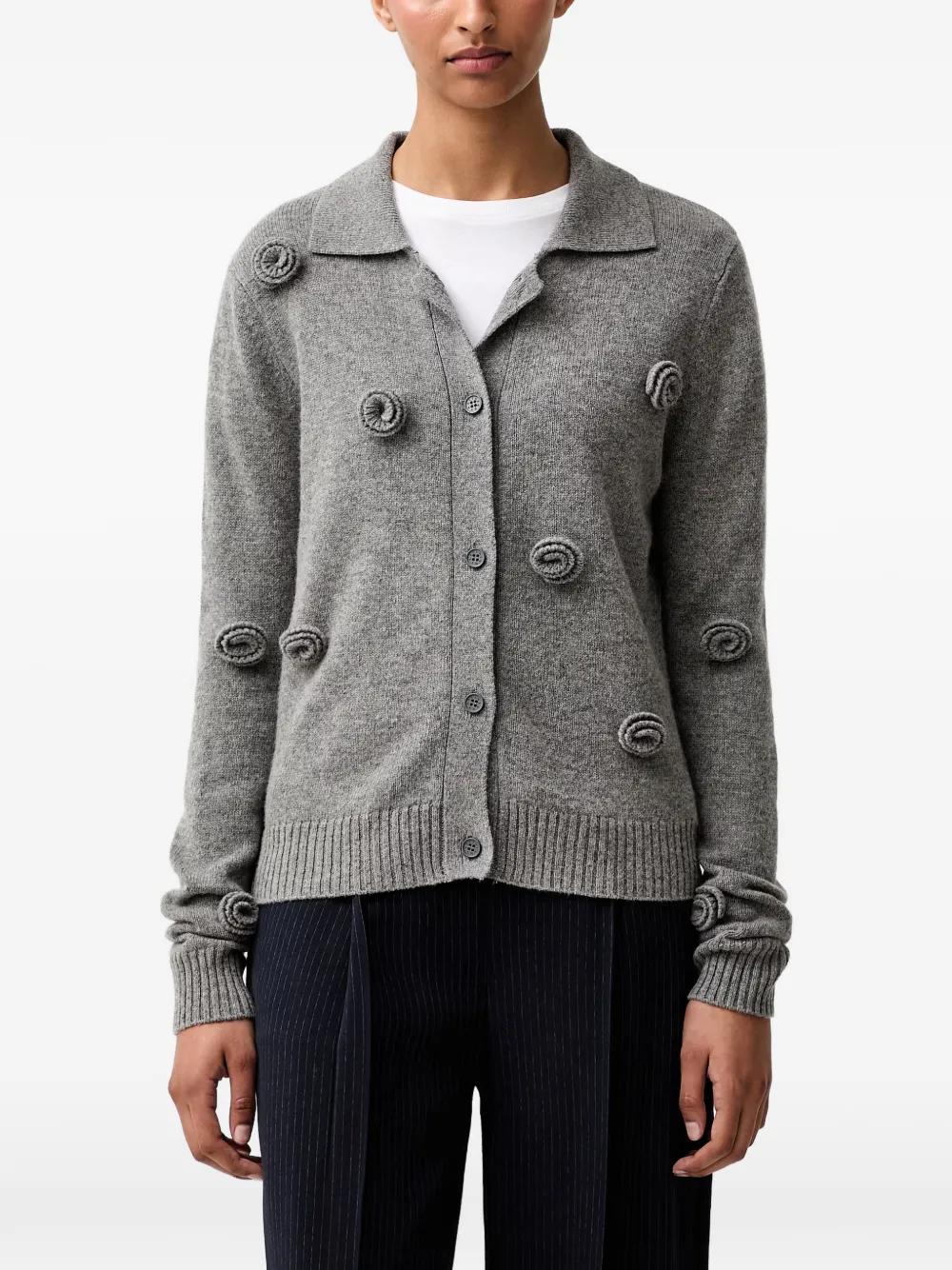 Stine Goya flower-appliqué collared cardigan - Grey