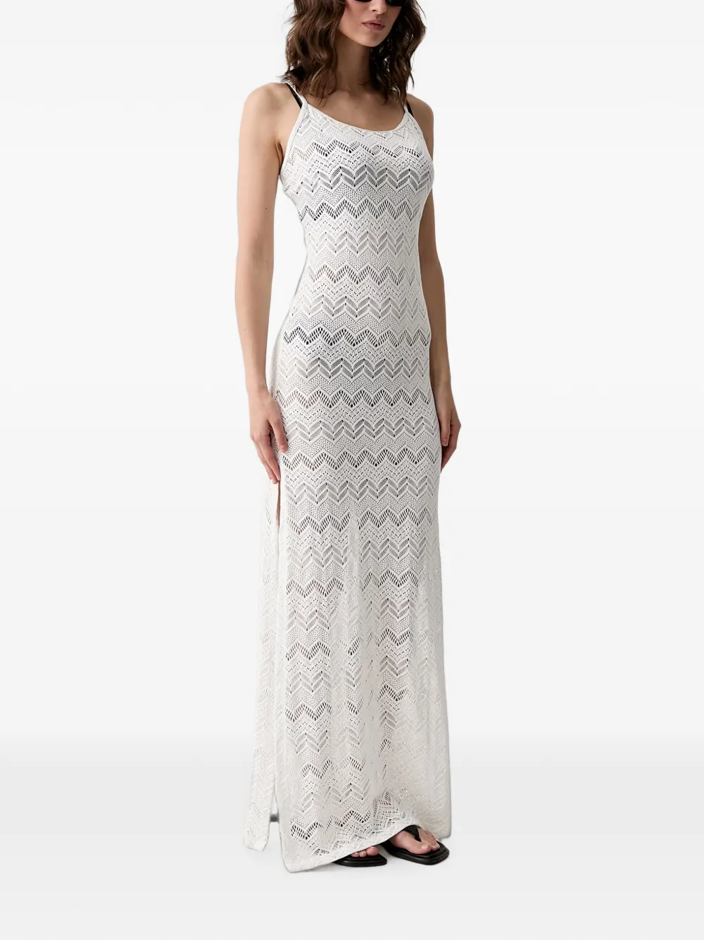 Vilebrequin Lisanna gebreide maxi-jurk met chevron-streep en split Wit
