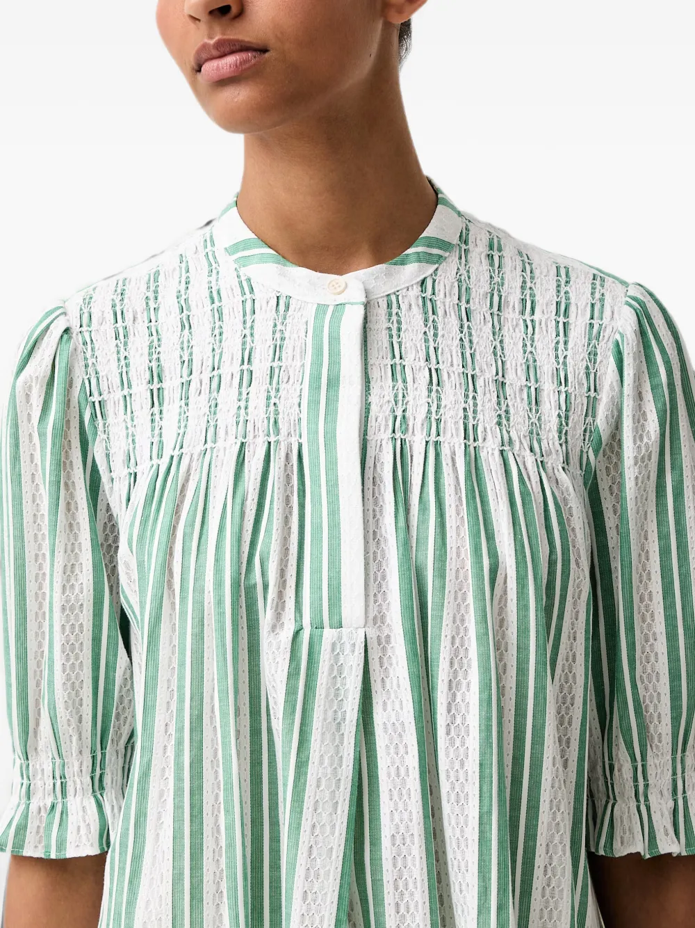 Stine Goya Gesmockte gestreepte blouse Wit