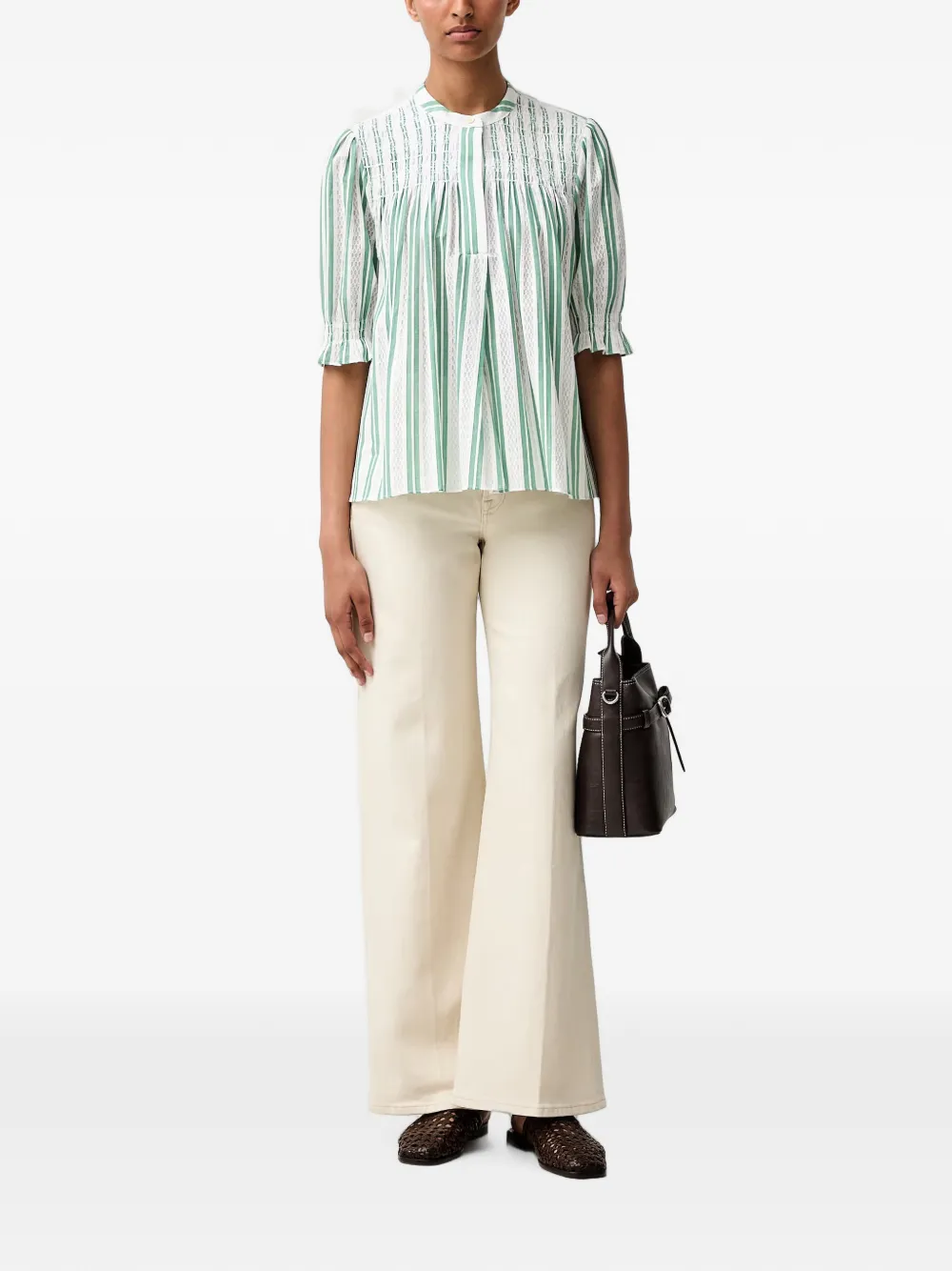 Stine Goya Gesmockte gestreepte blouse Wit