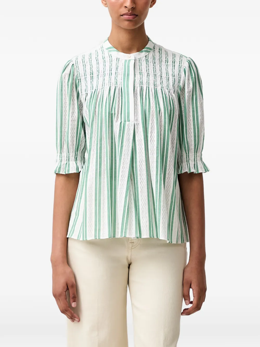 Stine Goya smocked striped blouse - Bianco