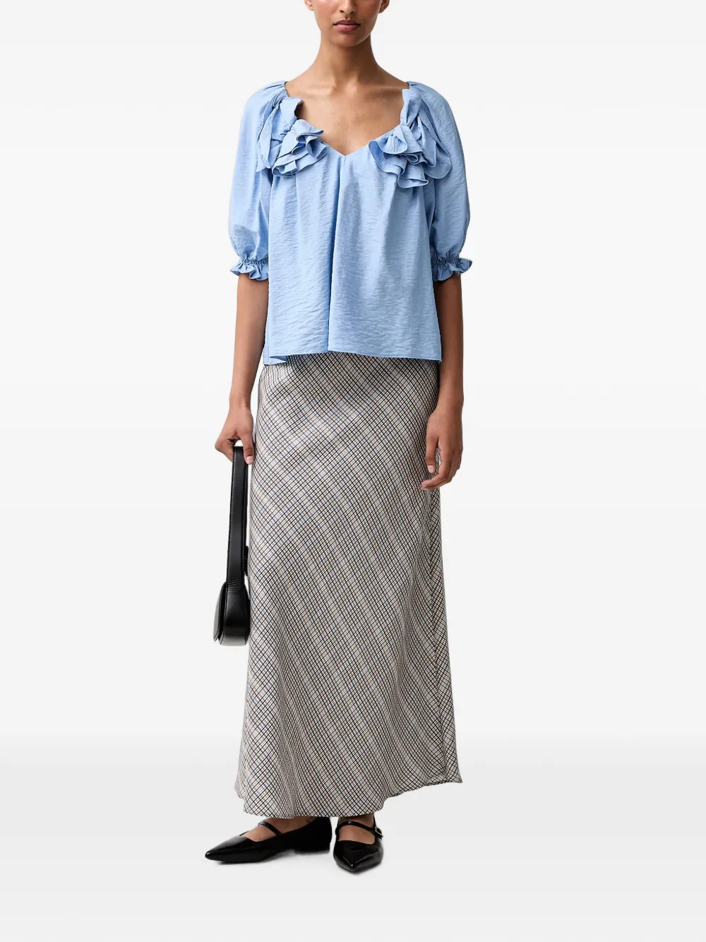 Stine Goya Top met pofmouwen en ruches Blauw