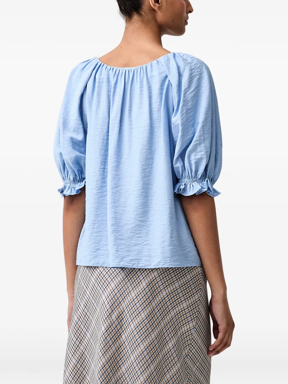 Stine Goya Top met pofmouwen en ruches Blauw