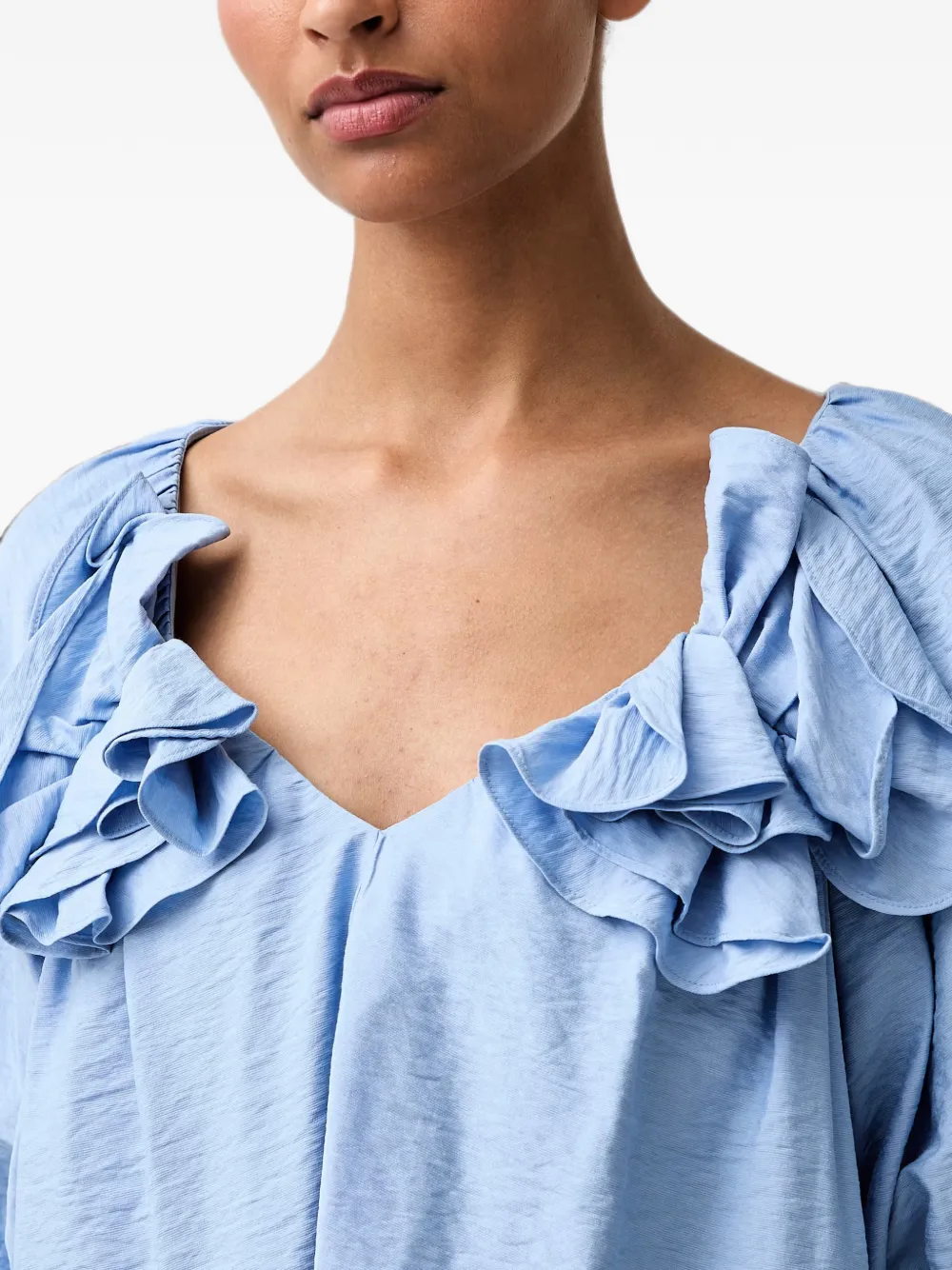 Stine Goya Top met pofmouwen en ruches Blauw