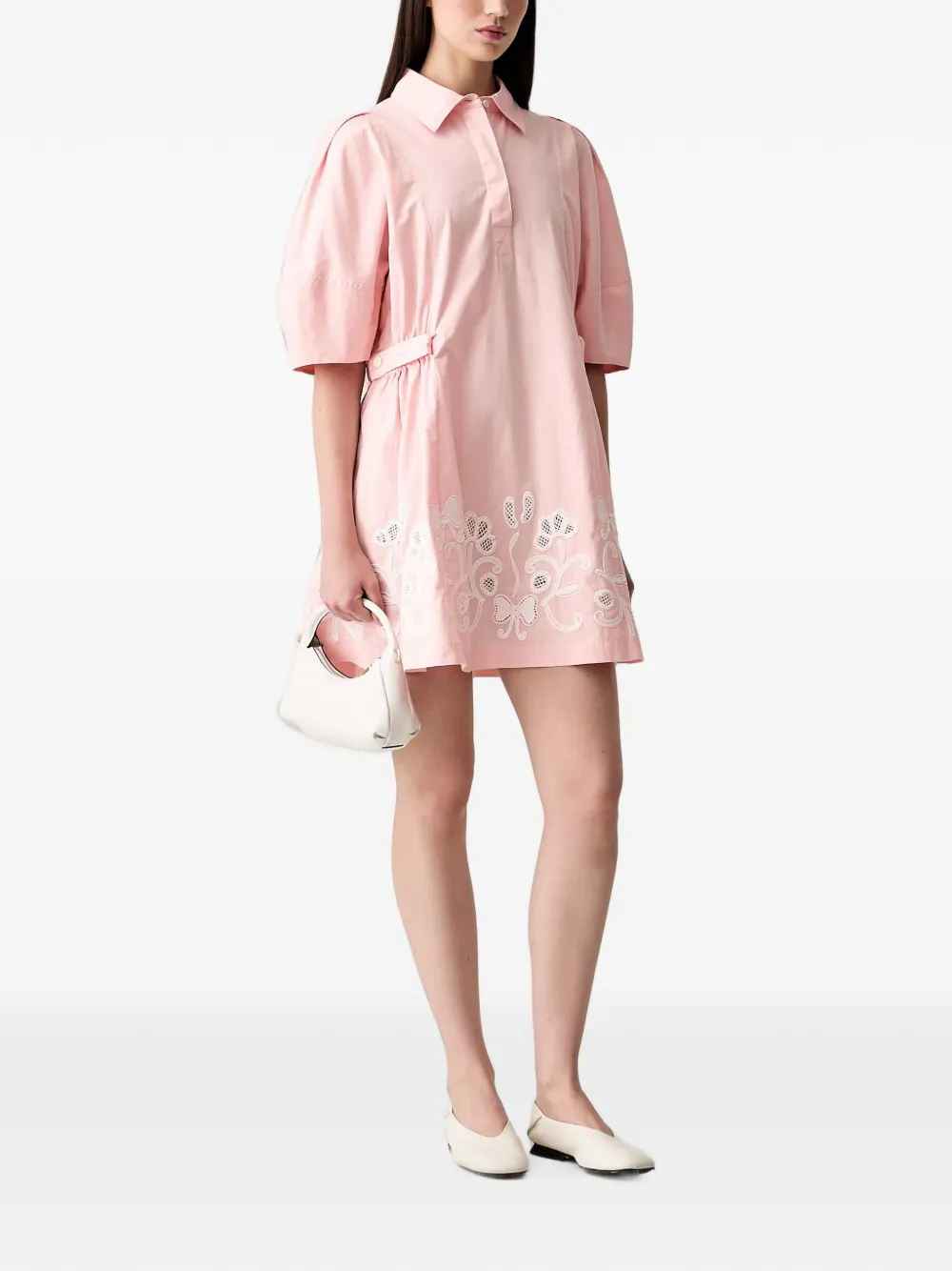 Stine Goya Broderie anglaise mini-jurk met pofmouwen Roze