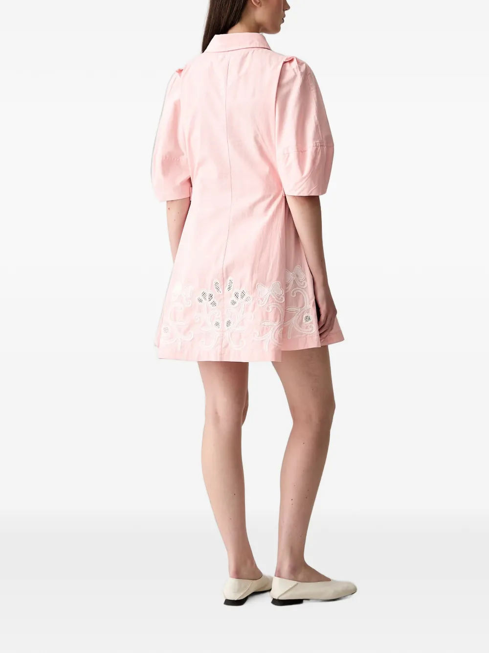 Stine Goya Broderie anglaise mini-jurk met pofmouwen Roze