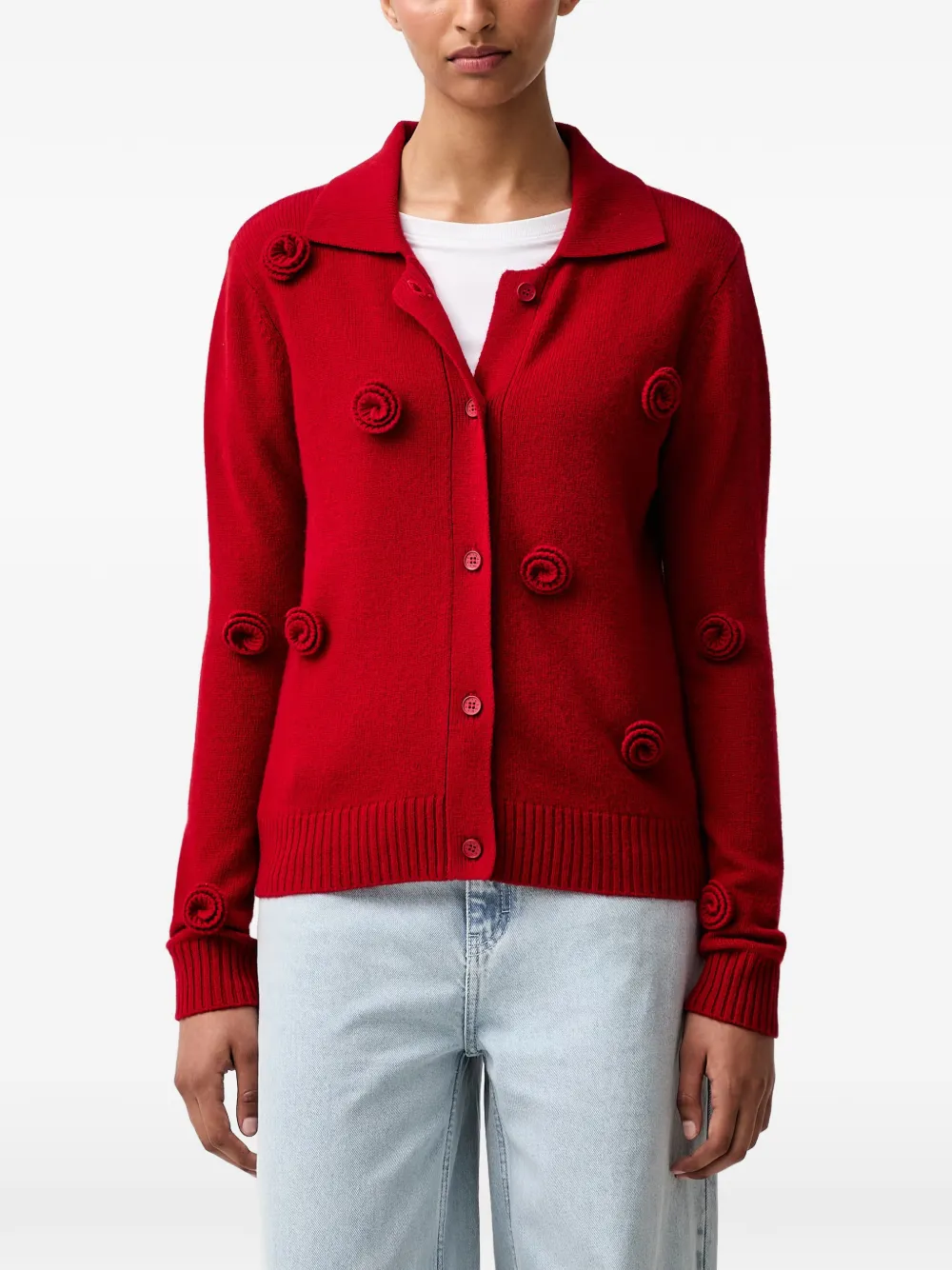 Stine Goya flower-appliqué collared cardigan - Rosso