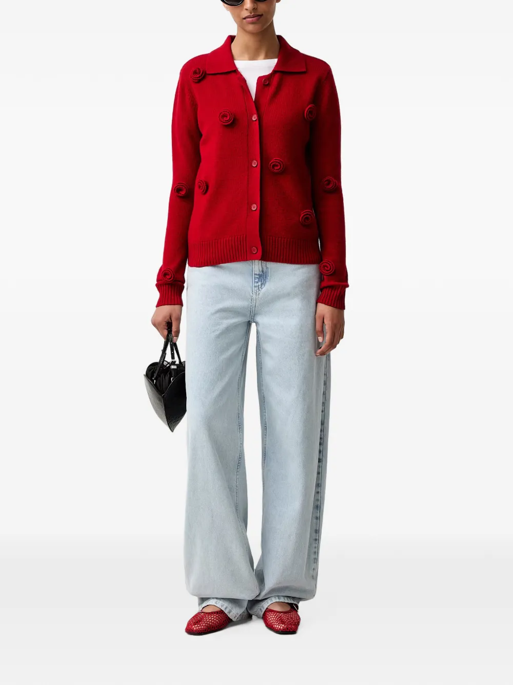 Stine Goya Vest met kraag en bloemapplicatie Rood
