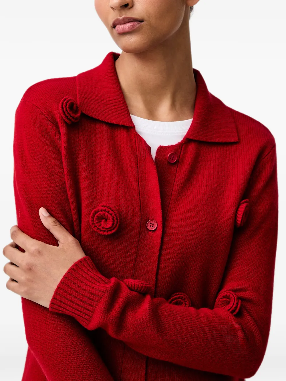 Stine Goya Vest met kraag en bloemapplicatie Rood