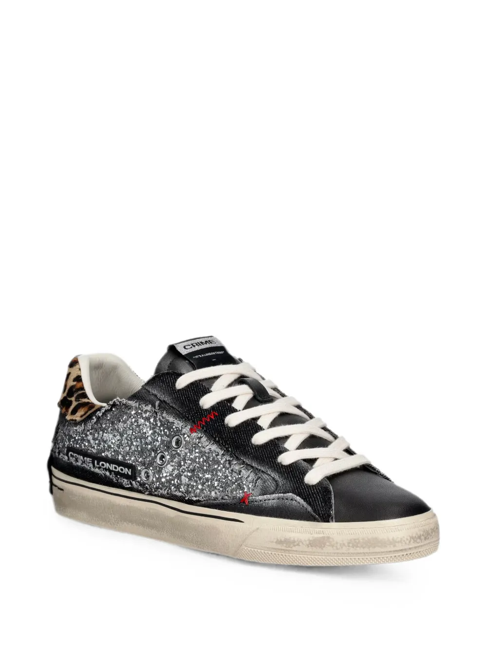 Crime London glitter-detail leopard-print sneakers Zwart