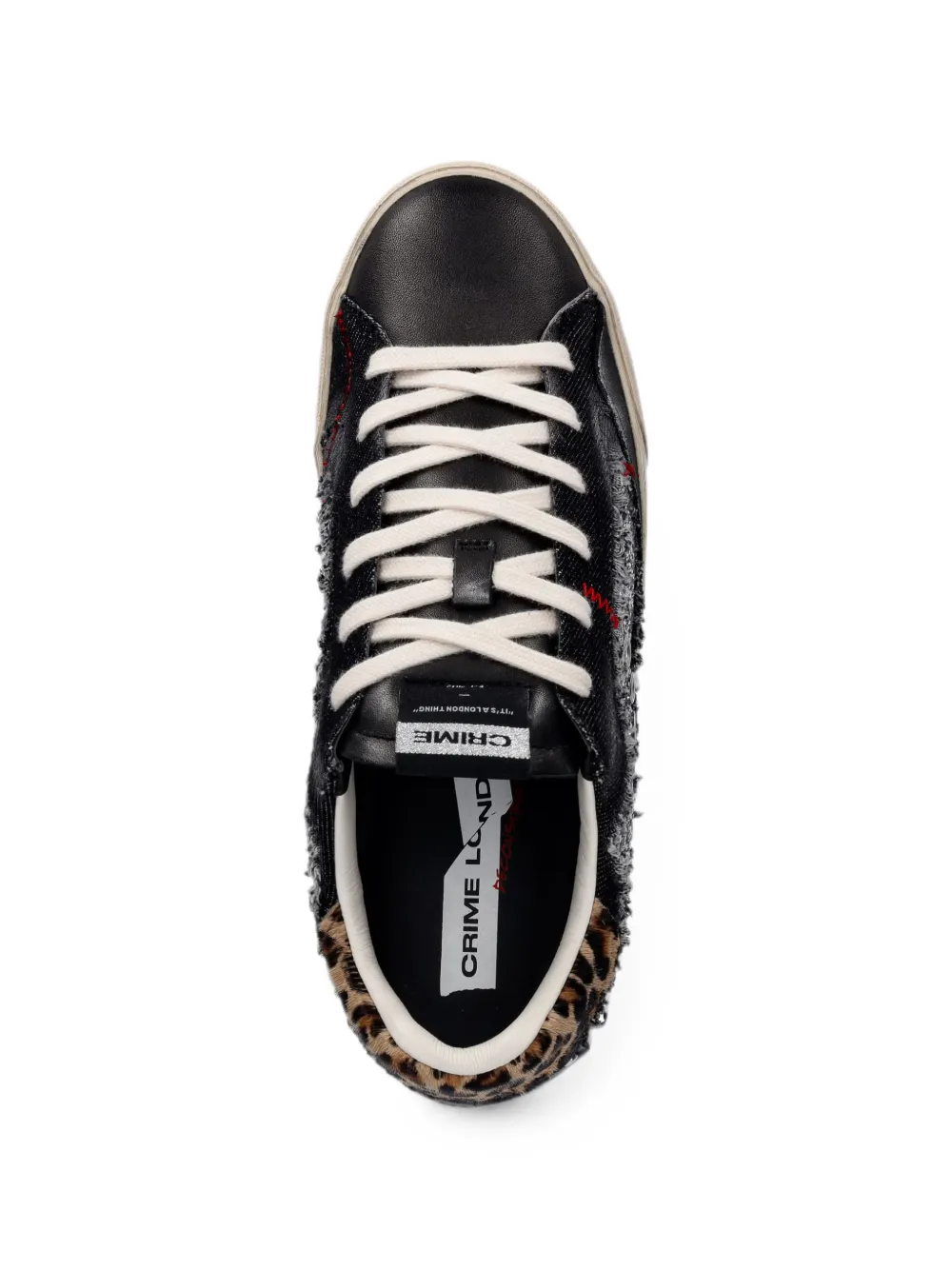 Crime London glitter-detail leopard-print sneakers Zwart