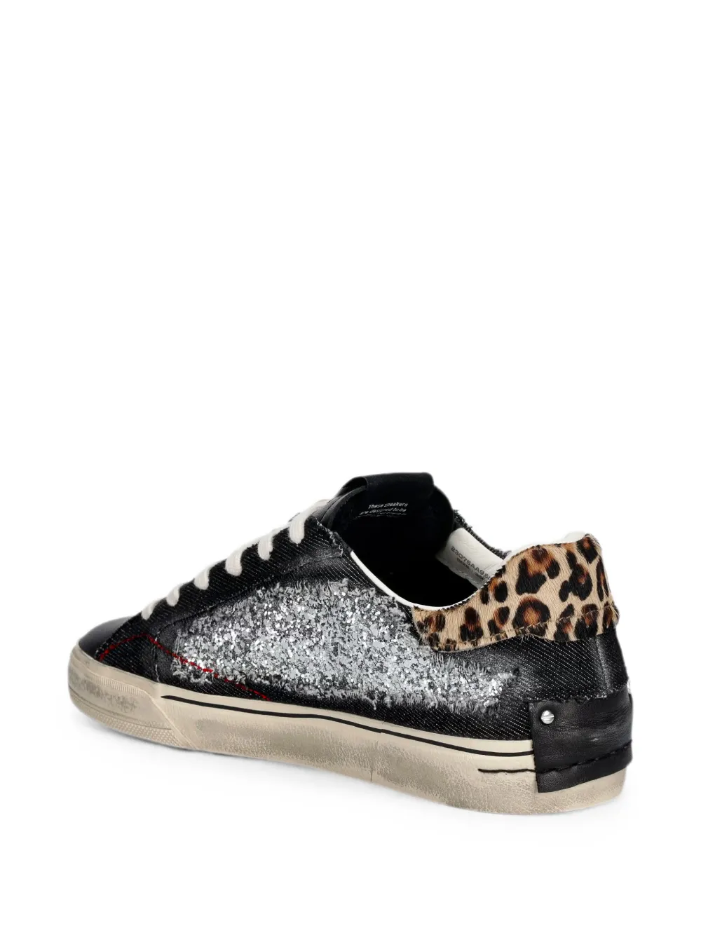 Crime London glitter-detail leopard-print sneakers Zwart