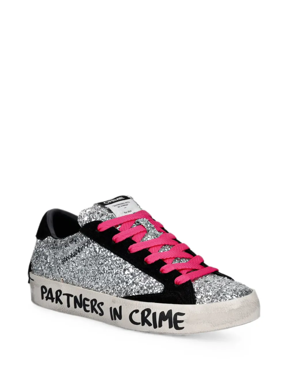 Crime London glitter-embellished slogan-print sneakers Zilver