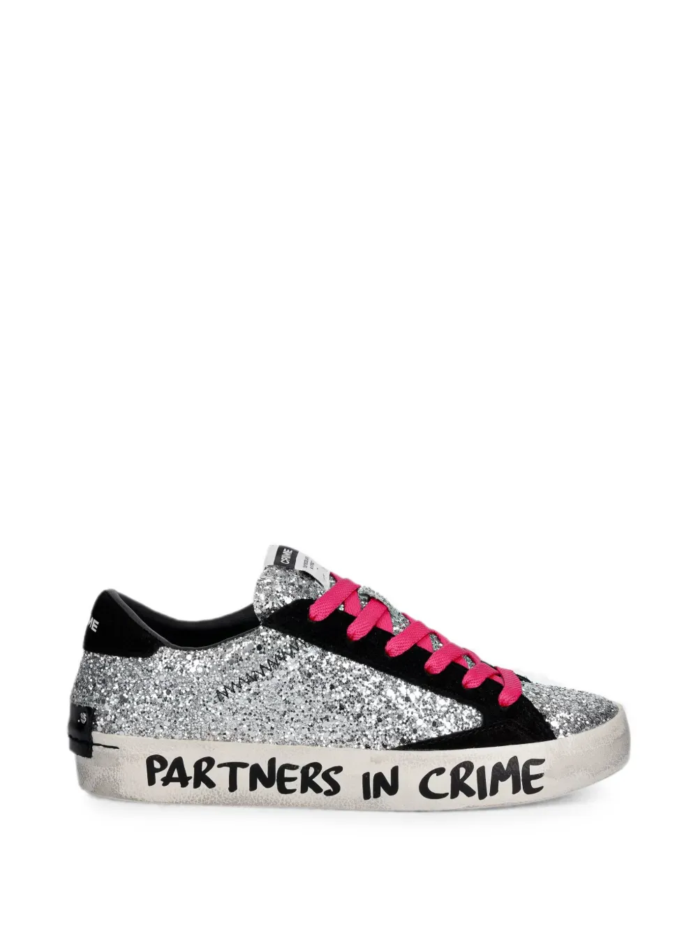 Crime London glitter-embellished slogan-print sneakers Zilver