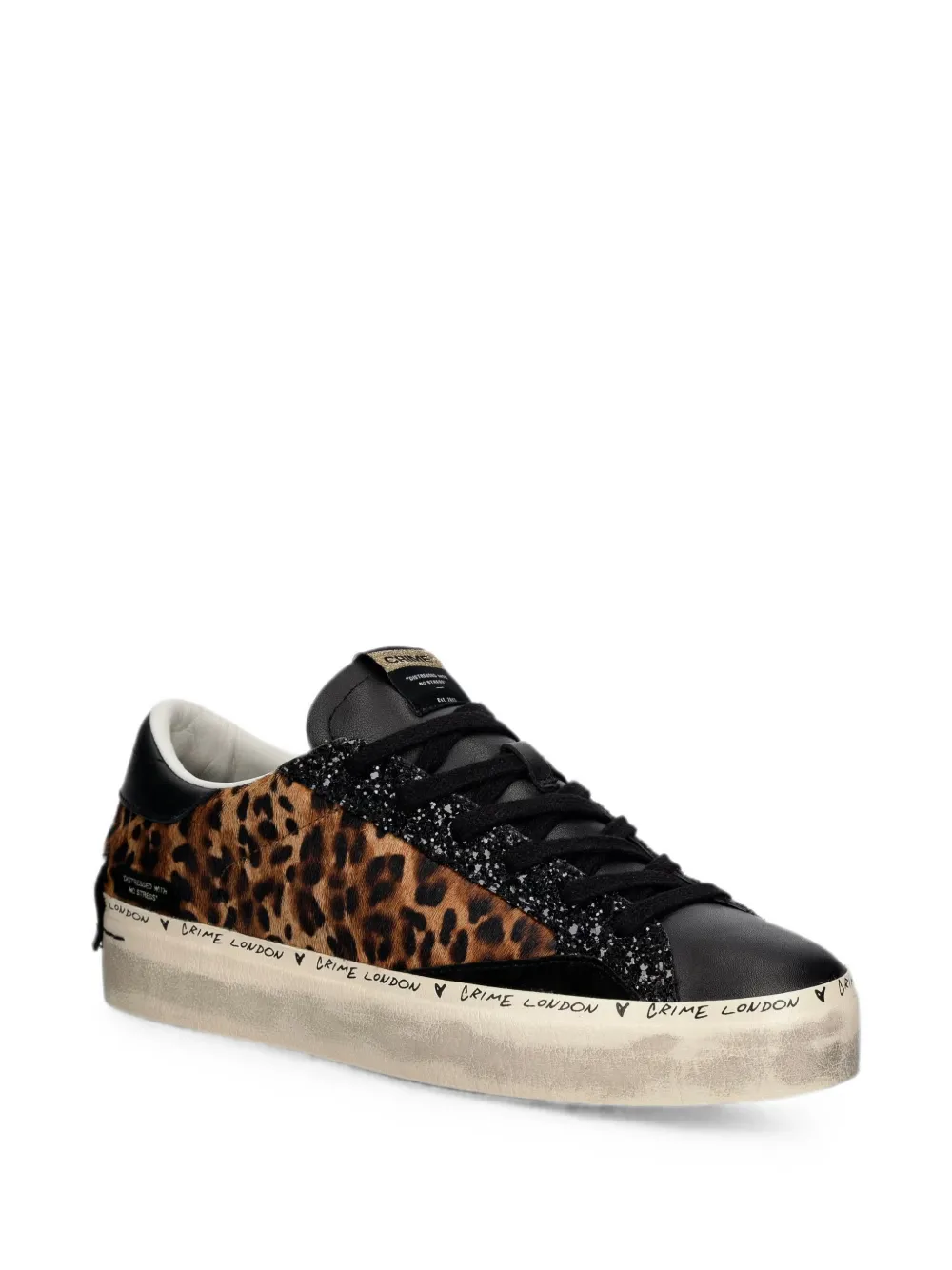 Crime London leopard-print glitter-detail sneakers Zwart