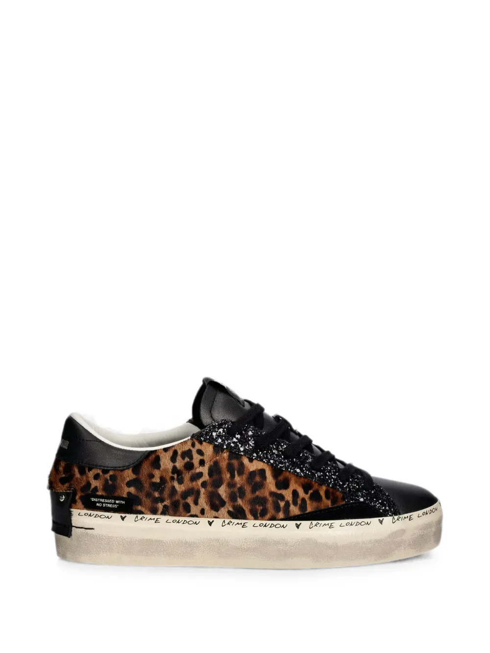 Crime London leopard-print glitter-detail sneakers Zwart